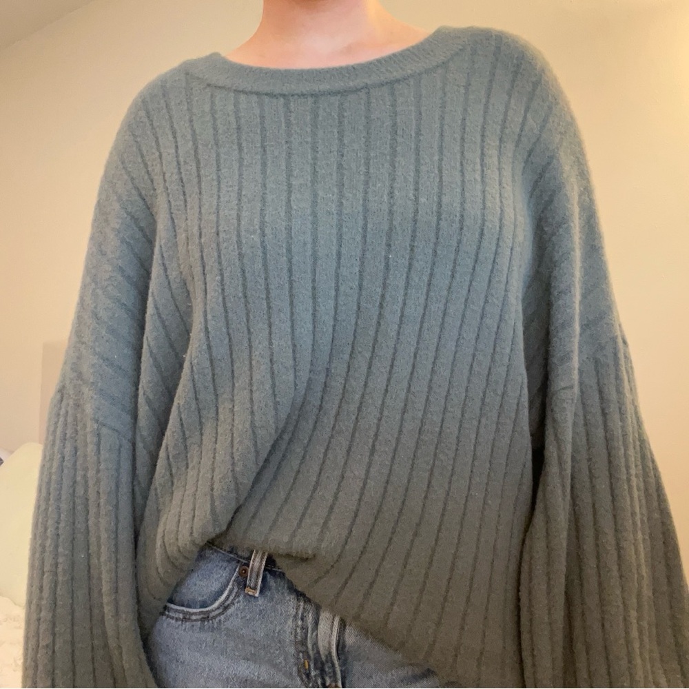 Aerie Sage Ribbed Crew Neck Sweater